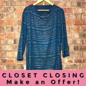 Coldwater Creek blue silver striped 3/4 sleeve top